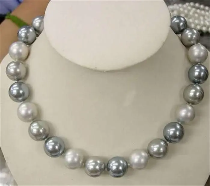 

8mm Elegant white Silver Gray Shell Pearl Necklace 18" AAA
