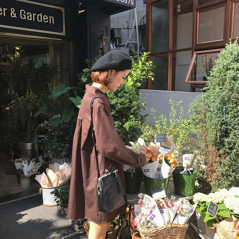 Женское платье в японском стиле Harajuku Ulzzang Свободное длинное офисное Корейском