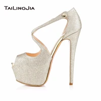 women hot high heel peep toe platform pumps strapy buckle ladies shoes white shiny glitter ladies shoes stilettos large size 46