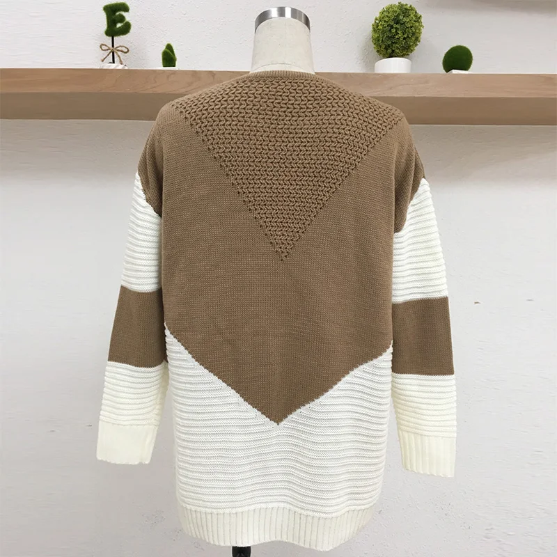 Sweaters Fashion 2018 Women O-Neck Long Sleeve Contrast Color Patchwork Knitted Sweater Pullover Autumn Winter Ladies Knitwear | Женская