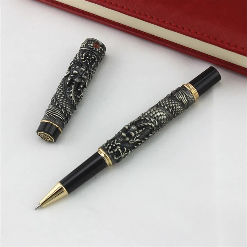 Jinhao серая винтажная Роскошная Ручка роллер маленький двойной играющий дракон