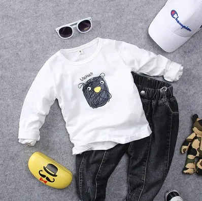 only t shirt Новинка года, Весенняя свободная футболка с круглым вырезом для мальчиков Модная стильная футболка с длинными рукавами для мальчиков Одежда для детей - Цвет: only t shirt