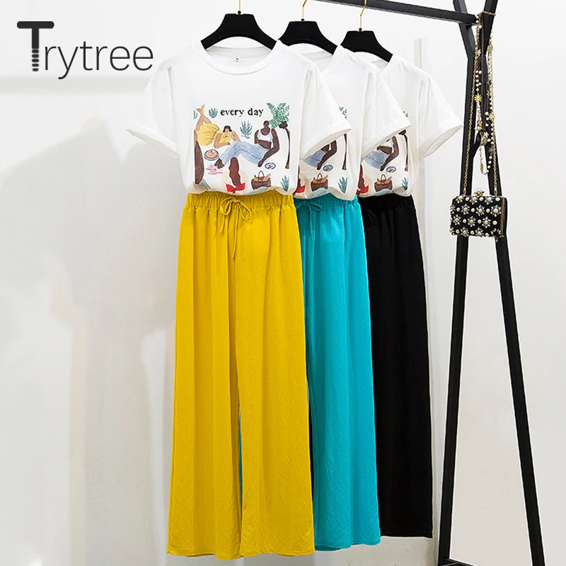 Trytree/летний женский комплект из двух предметов Повседневный хлопковый топ с
