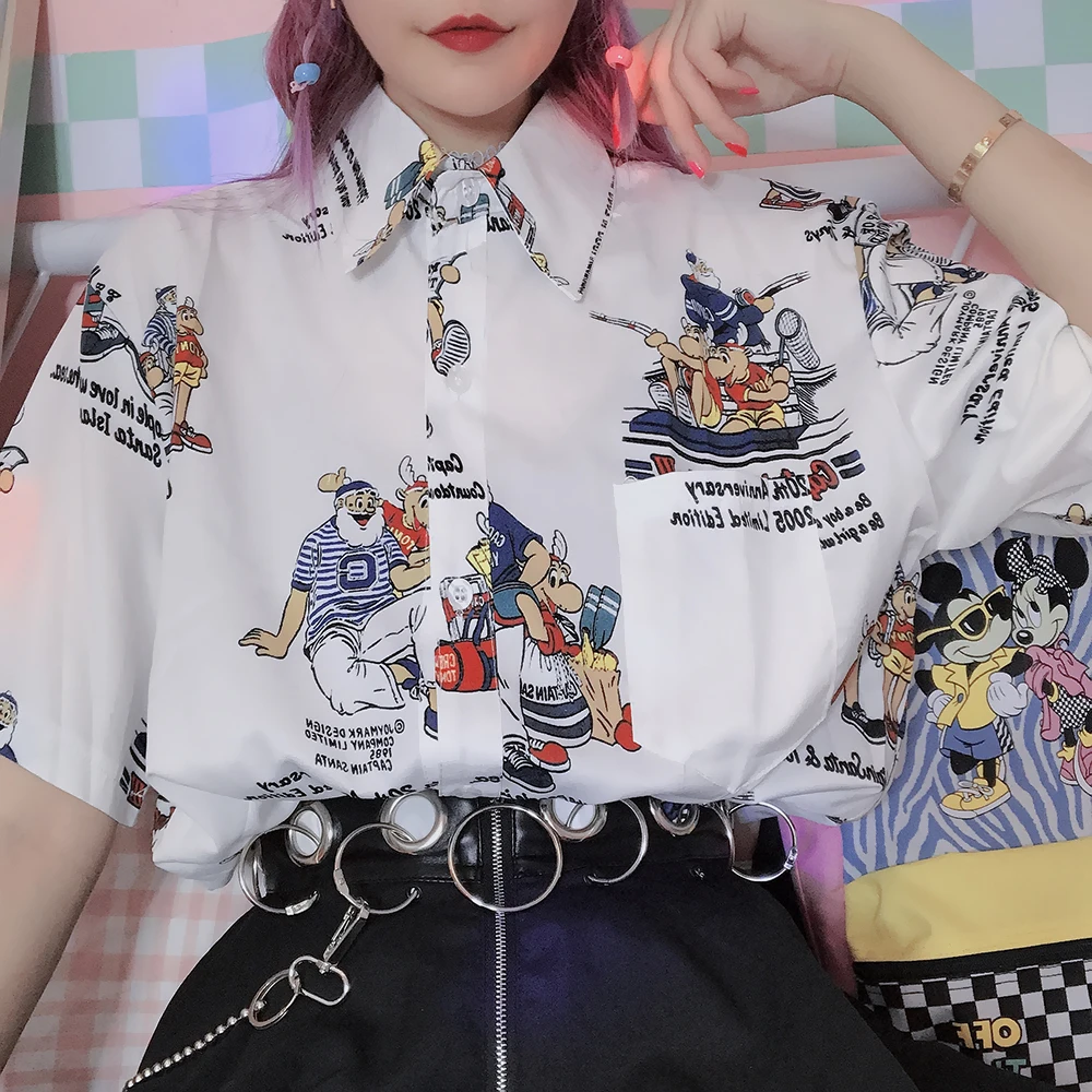 Японские студенческие свободные рубашки с короткими рукавами винтажным