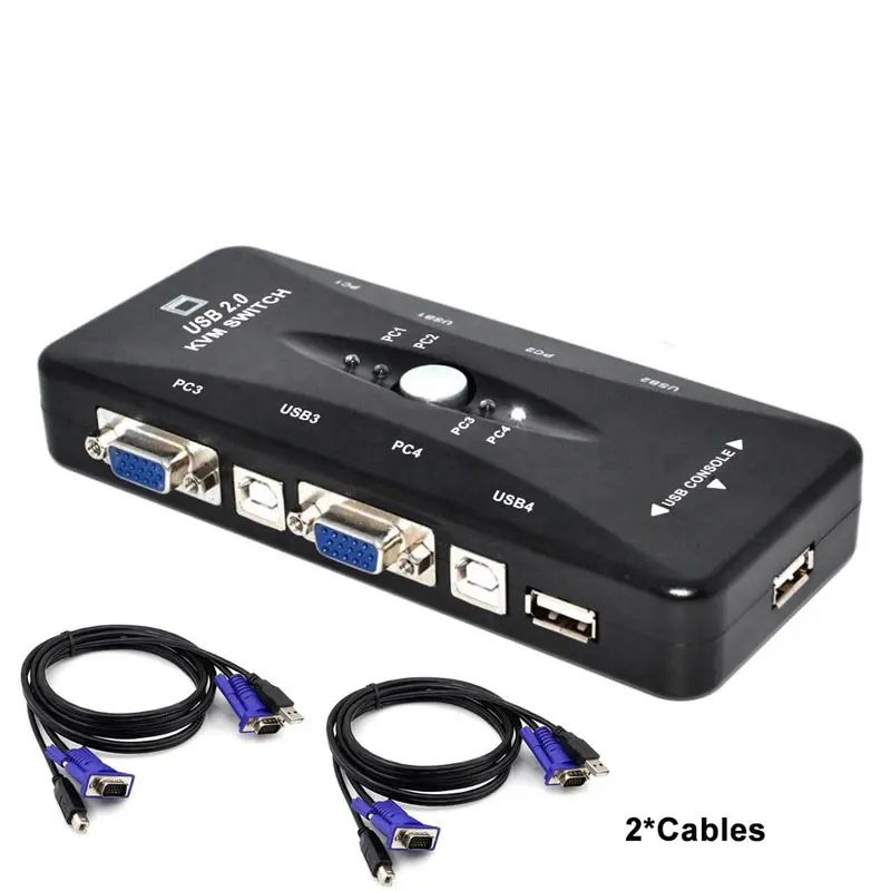 Ingelon 4 порта kvm переключатель USB 2,0 VGA разветвитель принтер Мышь Клавиатура Pendrive Share Switcher 1920*1440 VGA переключатель коробка адаптер - Цвет: KVM-4port-2cable