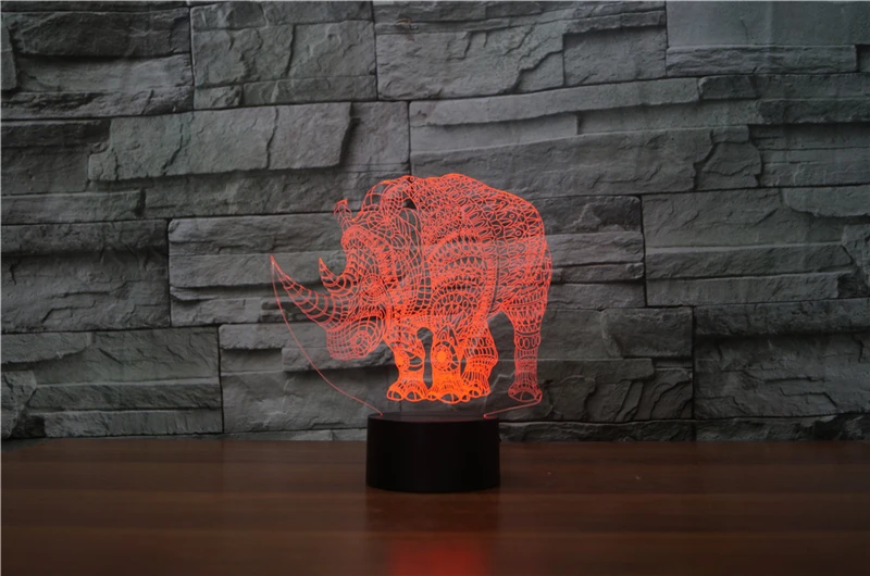 Светодиодный ночсветильник Ainmal rhinoceros 3d лампа для спальни с питанием от USB или