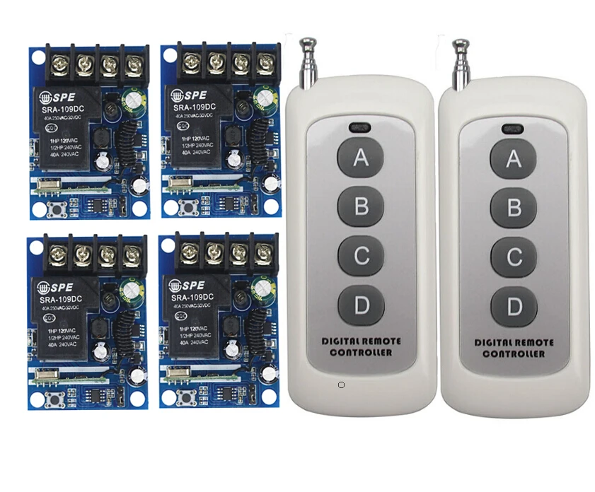 DC 12V 24V 36V 48V 1 CH RF беспроводной пульт дистанционного управления 4 * приемник и 2
