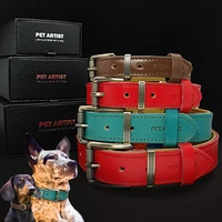 2019 classic leather dog collar soft paded pet puppy collar adjustable for small medium large dogs french bulldog pitbull collar