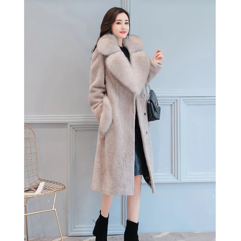 Большой овечий мех шуба для женщин новинка 2018 меховое пальто Женская куртка