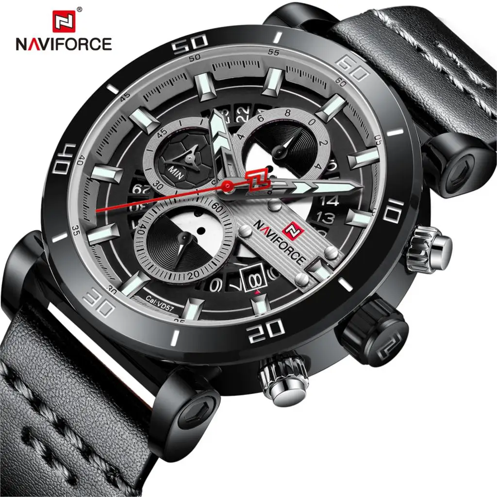 2019 NAVIFORCE хронограф мужские часы 3Bar водостойкие аналоговые кожаные спортивные