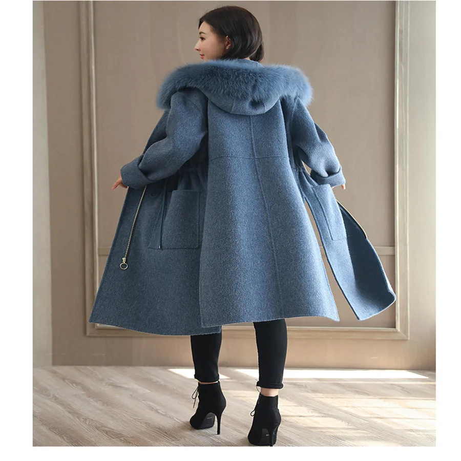 2019 новое женское длинное шерстяное пальто зауженное Женское на молнии с карманом