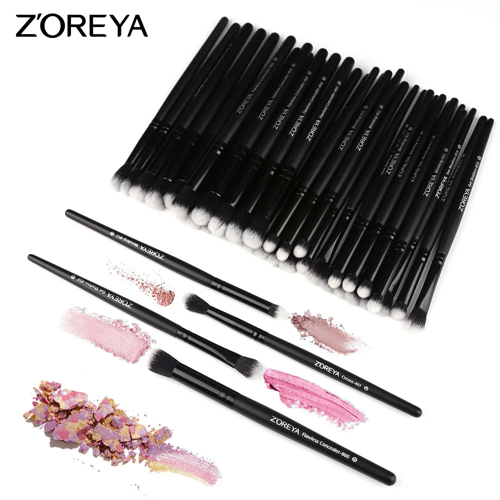 ZOREYA eyeshadow brushes 4pcs/set black color soft Synthetic hair wooden handle blending for women makeup brush ZR014 | Красота и