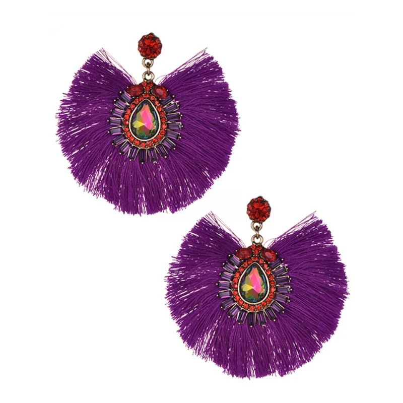 purple Длинные желтые серьги с кисточками, Кристалл, горный хрусталь, корейский Винтаж, розовый большой цветок, сердце, серьги-гвоздики для женщин, рождественские серьги - Окраска металла: purple