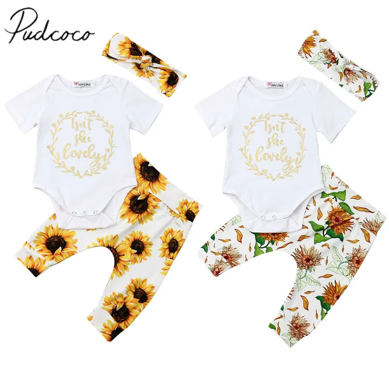 Летняя одежда для новорожденных девочек топ с короткими рукавами и штаны