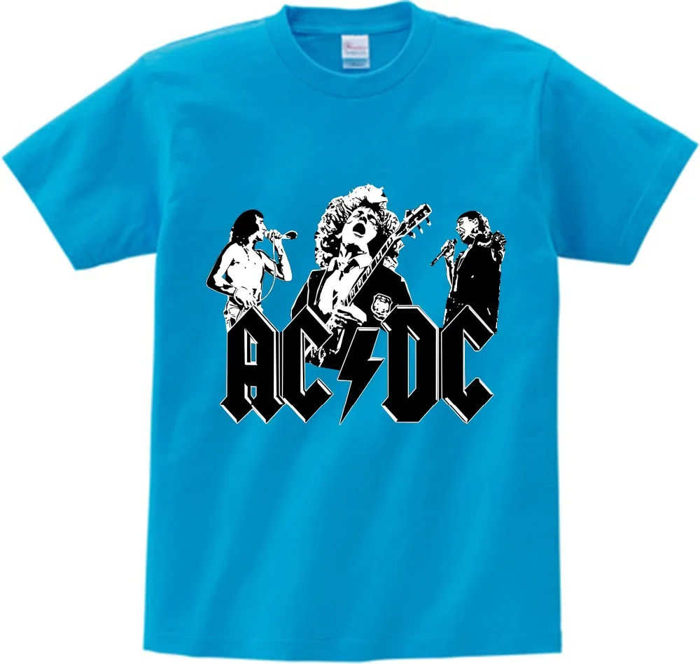 Прохладный для больших мальчиков и девочек, принт группа AC/DC Футболка в стиле рок с круглым вырезом и коротким рукавом Acdc Графический Heavy с металлическими наконечниками; футболка; детская одежда; футболки для грудничков NN