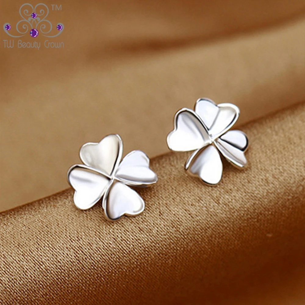 Женские серьги гвоздики из серебра 925 пробы с 4 листьями|small stud earrings|stud earringsstud earrings