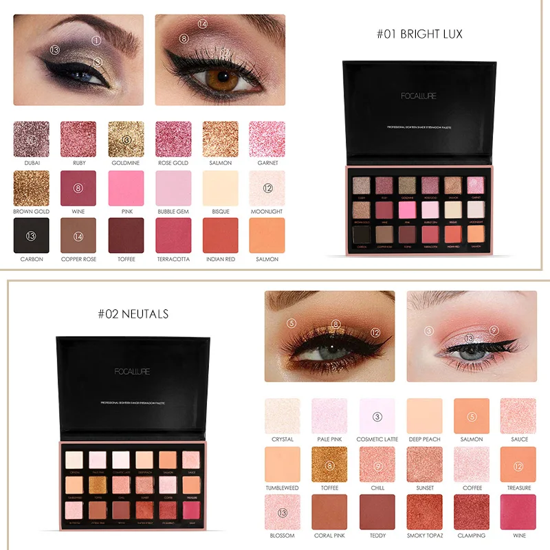 FOCALLURE 18 Colors Palette Shimmer Matte Pigment Eye Shadow Cosmetics Mineral Nude Glitter Eyeshadow Makeup Beauty |