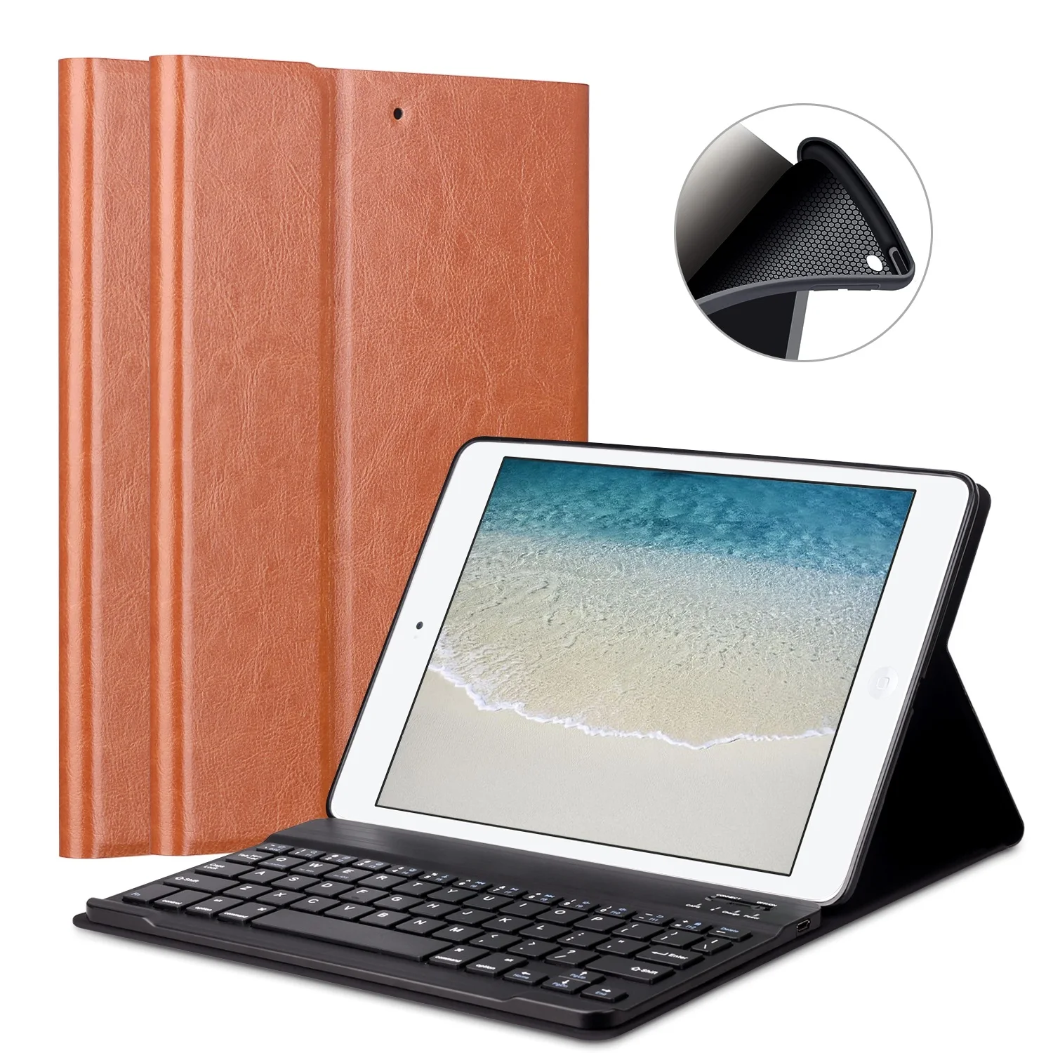 Чехол с клавиатурой для iPad Air 2/Air 1/для iPad чехол 9,7 силиконовый мягкий внутренний чехол с многоугольной подставкой - Цвет: Brown