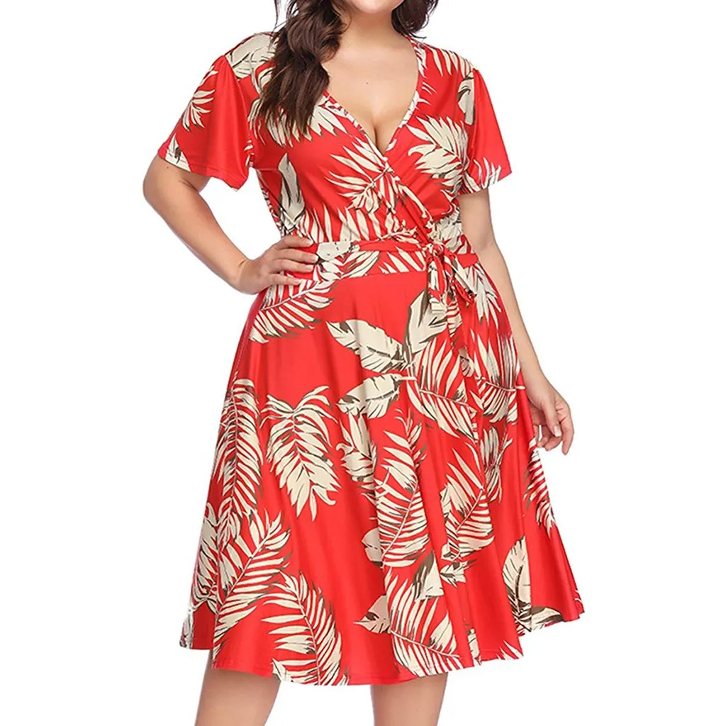 Женское Повседневное платье с коротким рукавом удобное летнее большого размера