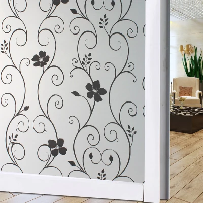 Black Flowers 45X100 см матовая оконная стеклянная наклейка световая непрозрачная ванная раздвижная дверь затемненная оконная пленка украшение индивидуальная креативная - Цвет: Black Flowers