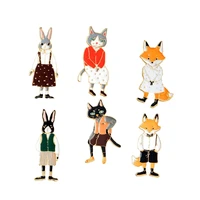 rabbitfoxcat couple enamel pin badges hat backpack accessories pins and brooches lovers jewelry gift for lover