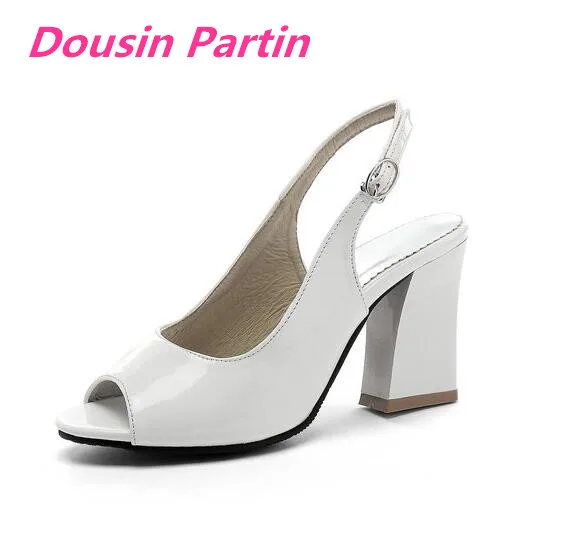 Dousin Partin Women Sandals PU Leather Square High Heel Slingback Sexy Peep Toe Buckle Fashion Concise Pumps Summer | Обувь