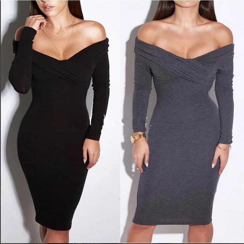 2017 осень и зима женская мода новый с длинными рукавами Тонкий dress | Женская одежда