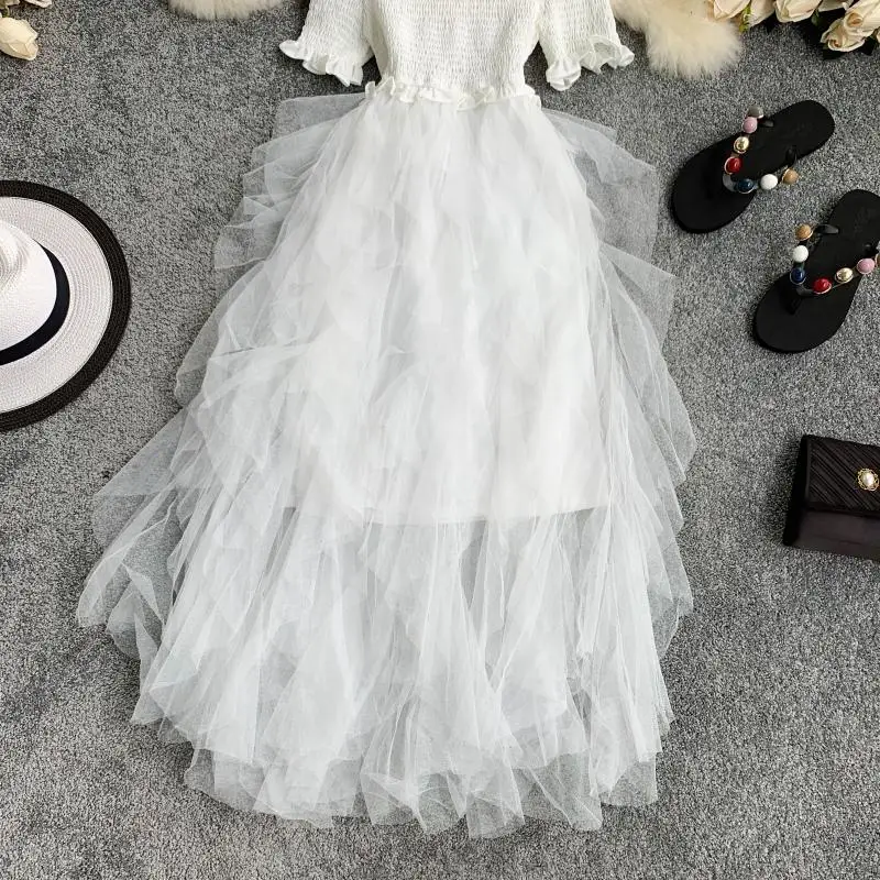 ALPHALMODA, Дамское милое бальное платье, платье с эластичным верхом, с открытыми плечами, неровное, гофрированное, Сетчатое, лоскутное, для женщин, Ретро стиль, принцесса, vestidos
