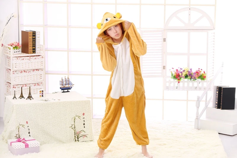 1 шт. Лидер продаж San-x Медведь рилаккума для релакса Onesie взрослых для мужчин женщин пижамы мягкие фантазии аниме Pijima общая ночное белье Onepie