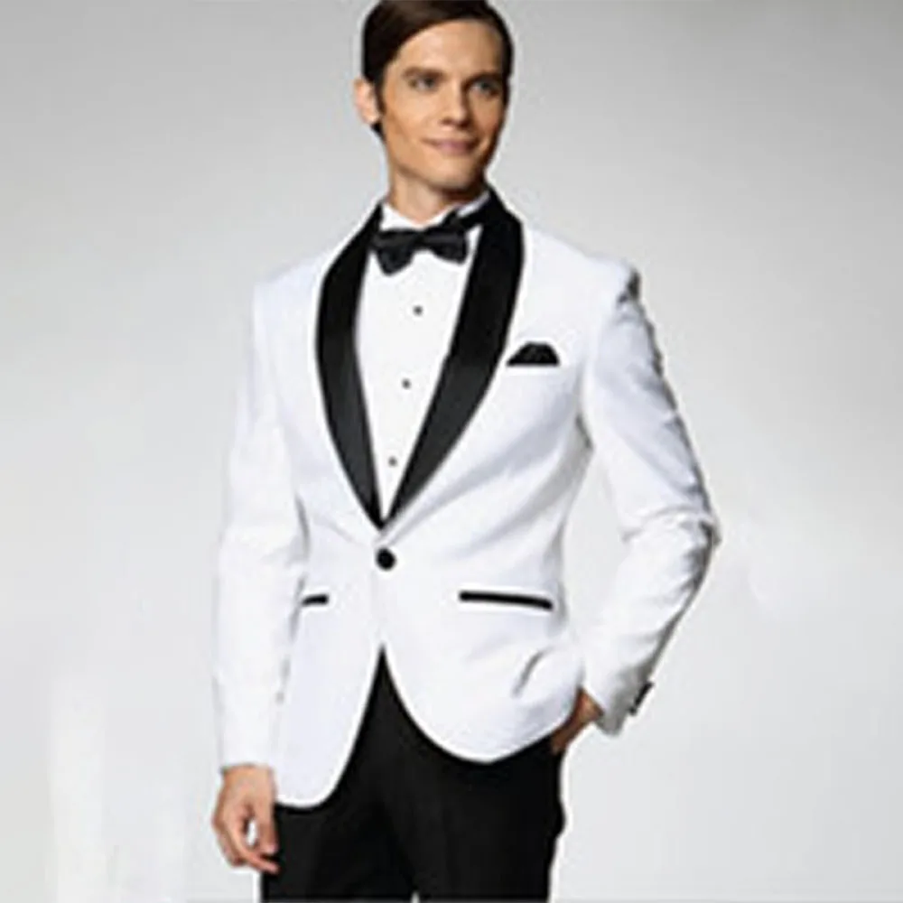 White Tuxedo Jacket Black Lapel Custom Made Suit white jacket + black pants tie pocket square Wedding Suits For Men | Мужская одежда