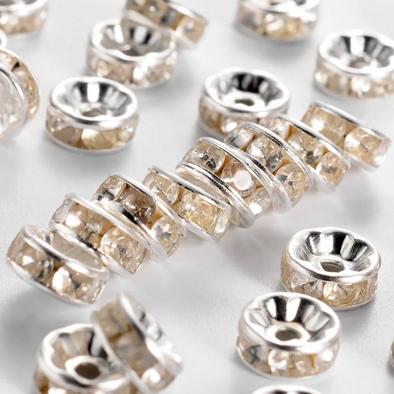 

100 Pcs Iron Rhinestone Loose Spacer Rondelle Beads 8mm, Grade B, Straight Lace, 3.5mm Thick,