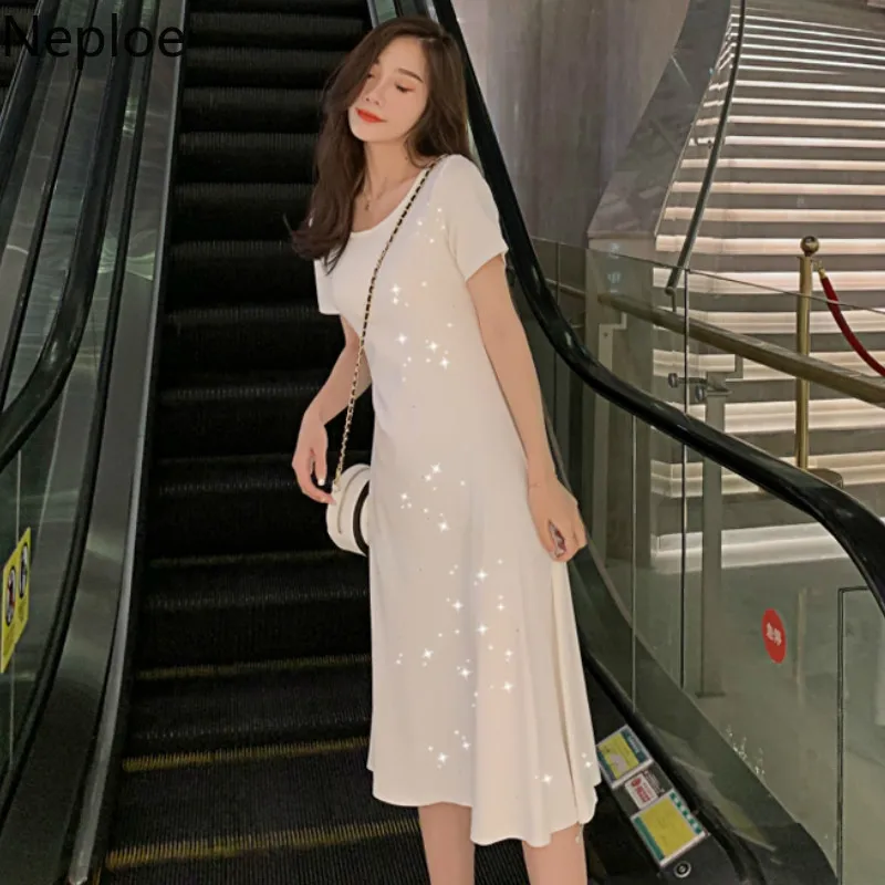 Neploe Bling Cross Drawstring женское платье Лето 2019 новое с круглым вырезом и коротким