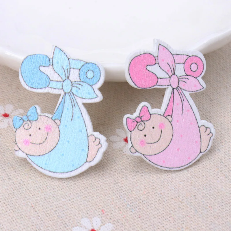 Синий розовый девочка мальчик живопись деревянные пуговицы ручной работы DIY Скрапбукинг Ремесло аксессуары для детей украшение дома 20 шт 35 мм