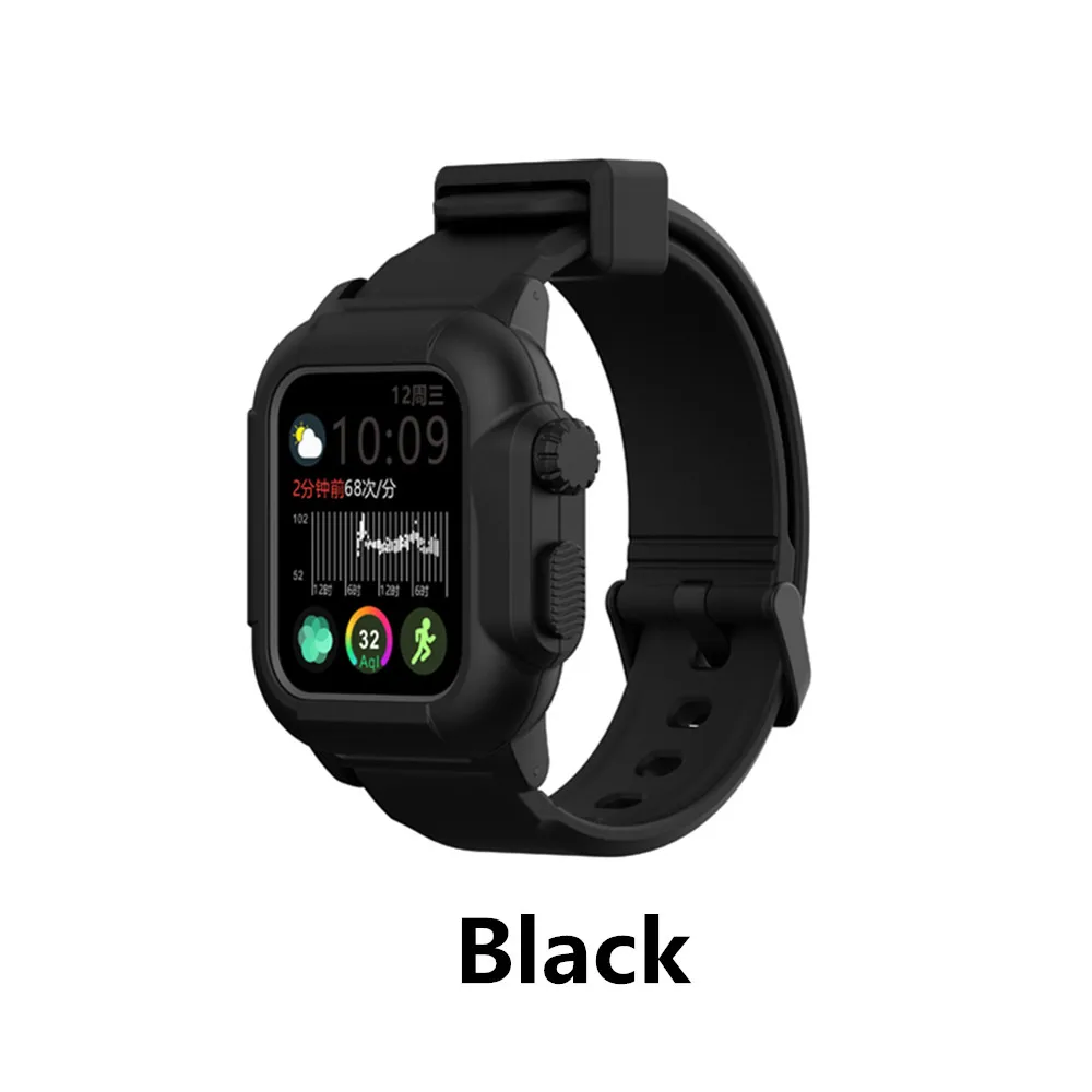 Black Совместим с Apple Watch Series 5 4 40 мм/44 мм/Series 3 42 мм водонепроницаемый чехол с силиконовым ремешком для часов - Цвет ремешка: Black