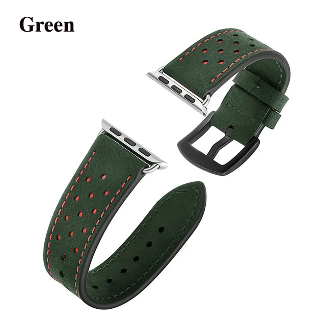green Сменный ремешок из натуральной кожи для Apple Watch Band 44 мм 40 мм 42 мм 38 мм спортивный дышащий ремешок для часов iWatch Series 5 4 3 2 - Цвет ремешка: green