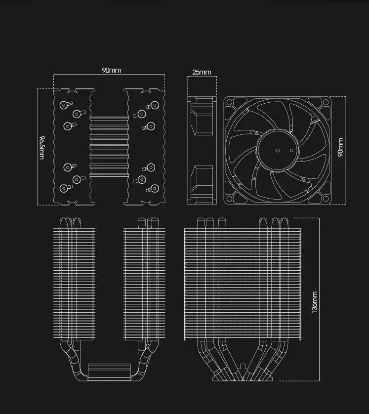 Кулер для процессора Darkflash 3 контакта 90 мм вентилятор компьютера LGA/2011/775/115x/1366