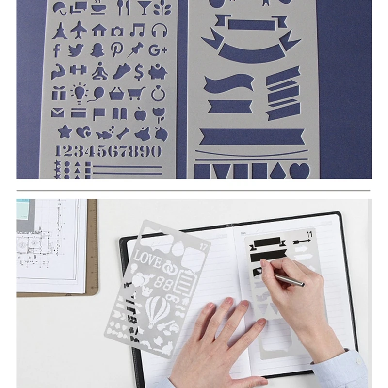 

1PCS PET Hand drawing template office school drawing stencils 178x102mm 20 type patterns PET stencils