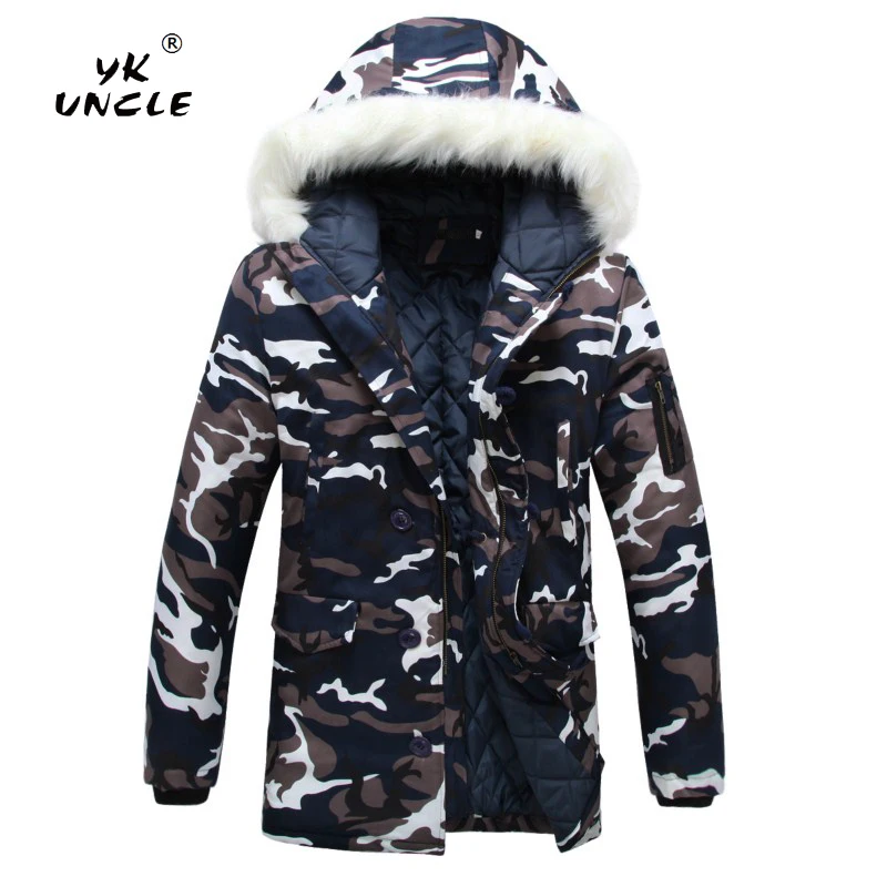 

YK UNCLE Brand Camouflage Parkas Mens Military Winter Coat Thickening Warm Cotton-padded Jacket Male Fur Collar Hooded Wadded