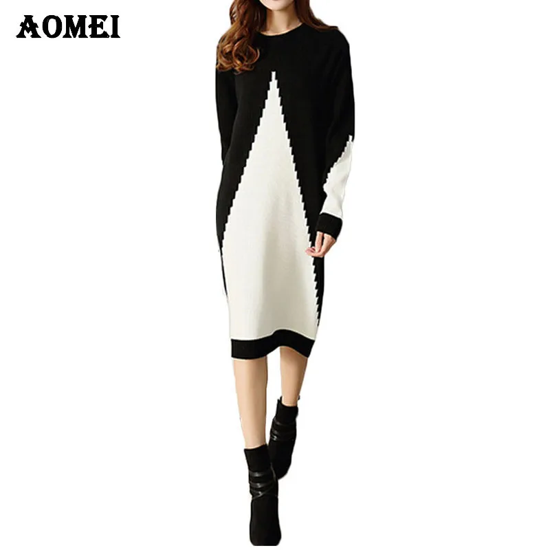 Женское трикотажное платье свитер средней длины с длинным рукавом|sweater dress|dress