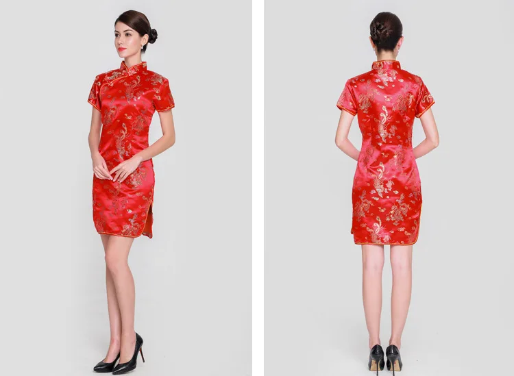 Модное китайское женское атласное мини платье Cheongsam Qipao с цветочным принтом