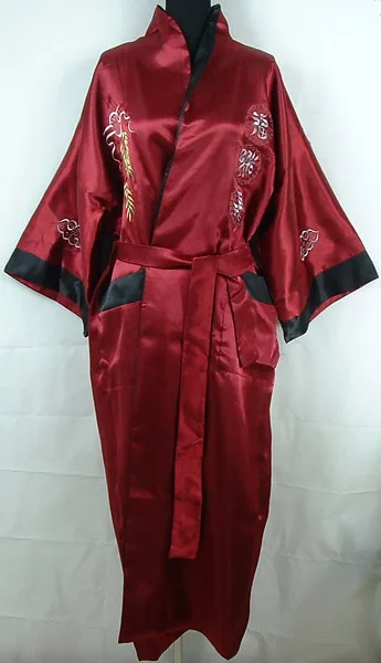Burgundy Black Китайский для мужчин Реверсивный кимоно ванной Халат шелковый атлас платье Две стороны Вышивка Дракон пижамы Размеры s m l xl XXL, XXXL MR015 - Цвет: Burgundy Black