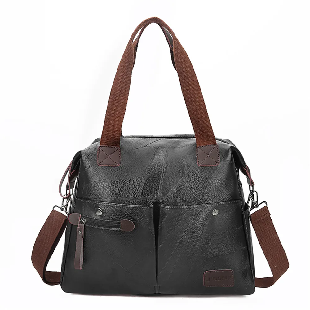 Black Multi-pocket Casual Large Capacity Women Tote Shoulder Bag PU Leather Ladies Handbag Messenger Bag Soft Shopping Crossbody Bag - Цвет: Black