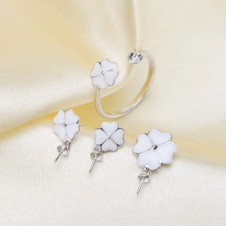 S925 Sterling Silver Pearl Jewelry Sets Findings Women DIY Pearl Earrings Settings+Pendant Holder+Rings Acc 3Sets/Lot