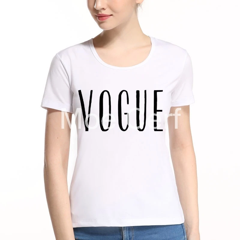 Новые поступления модные летние футболка Для женщин VOGUE с принтом белый футболки