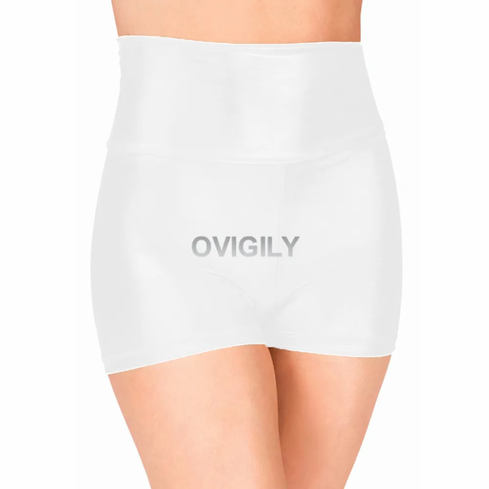 White OVIGILY Женские королевские синие танцевальные шорты с высокой талией для взрослых металлические гимнастические шорты золотые рейв попой шорты черные Cheer шорты - Цвет: White