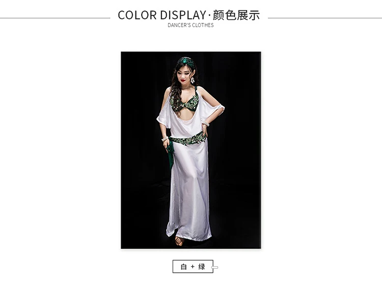 New high grade Professional Performance Dancewear bra+dress+belt+headscarf+shorts 5pcs Outfit Women Bellydance Costume YC040