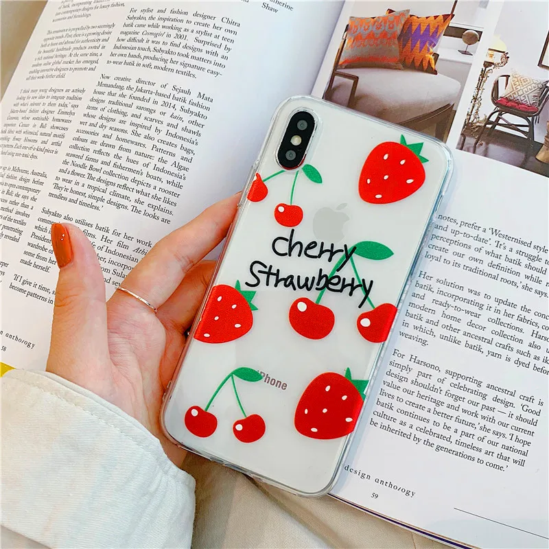 Забавный фрукты вишня клубника orange lemon крышка для iPhone 7 8 Plus 6 6s X XR XS MAX прозрачный