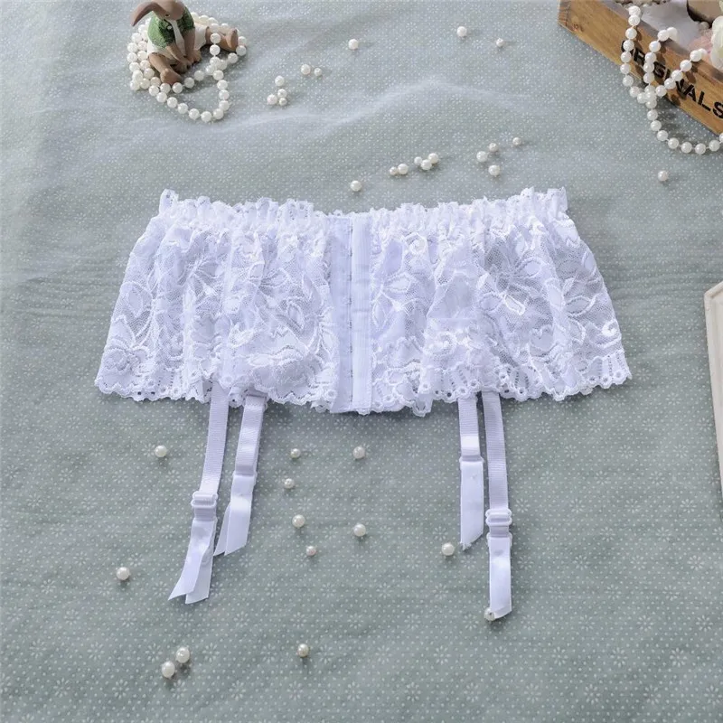 White Сексуальное нижнее белье, полный засов, подвязка, пояс для бедра, высокие чулки, горячее кружево, прозрачные свадебные подвязки, регулируемый ремень-упряжь - Цвет: White
