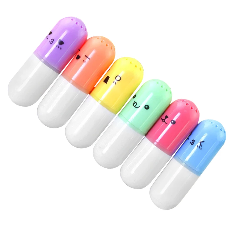 6 шт./лот симпатичная капсула текстовый маркер мини таблетки цветной точечных