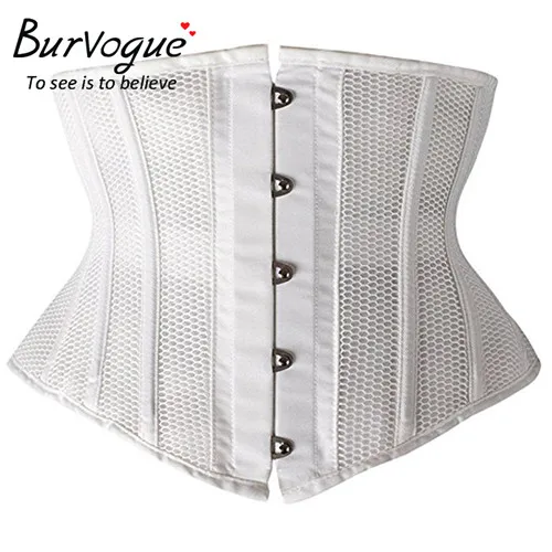 White Burvogue женские корсеты под грудь и бюстье талии Cincher корсет для похудения Корсеты дышащие сетки атласные талии тренер корсеты - Цвет: White